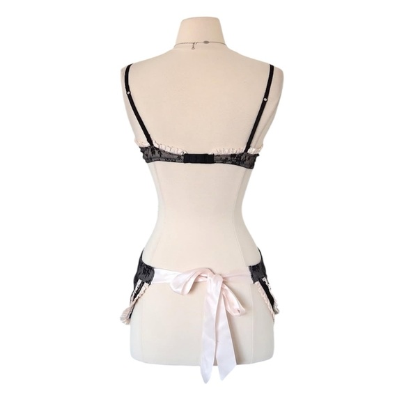 VTG Victoria Secret Sexy Little Things Pink Black Lace French Maid Bra Apron 36C - Picture 3 of 6